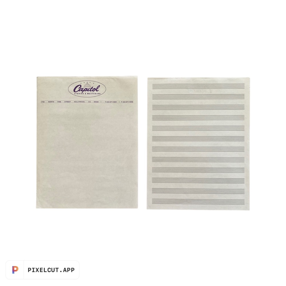 Genuine Capitol Records Recording Studios & Mastering 2 Blank Music Sheets.